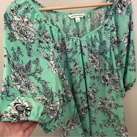 Counterparts Green Boho Floral Blouse Top XL - Picture 4 of 8